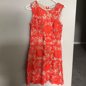 Orange and tan lace dress
